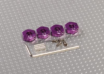 Purple Aluminum Wheel Adaptors with Lock Screws - 5mm (12mm Hex)