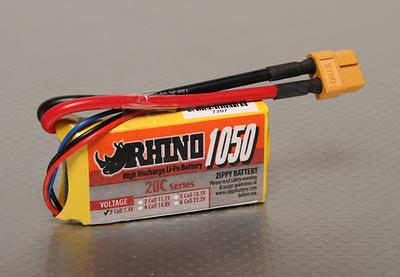 Rhino 1050mah 2S 7.4v 20C Lipoly Pack