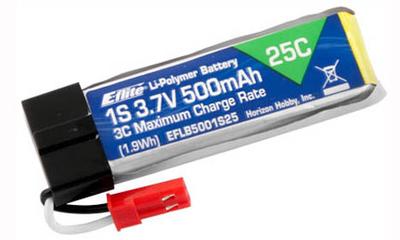 500mAh 1S 3.7V 12C LiPo Battery w/ JST