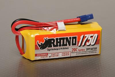 Rhino 1750mAh 4S 14.8v 20C Lipoly Pack