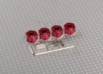 Red Aluminum Wheel Adaptors with Lock Screws - 7mm (12mm Hex)