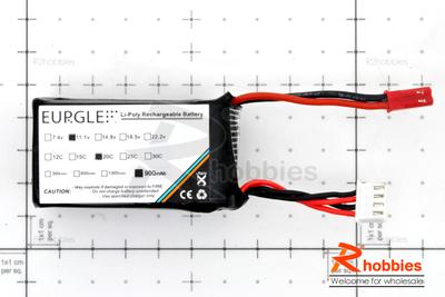 Eurgle 11.1v 3S1P 20C 900mAh Lipo Battery Pack T-REX 250 RC EP Helicopter)