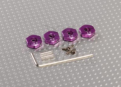Purple Aluminum Wheel Adaptors with Lock Screws - 4mm (12mm Hex)