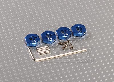 Blue Aluminum Wheel Adaptors with Lock Screws - 4mm (12mm Hex)