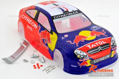 1/10 Citroen C4 Analog Painted RC Car Body with Rear Spoiler (Red/Blue)
