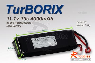 Turborix 11.1v 3S1P 15C 4000mAh Lipo Lithium Polymer Battery