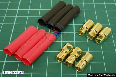 6.0mm Gold Connectors &amp; Shrink Plastic Tubes Set (3 Pairs)
