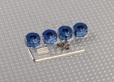 Blue Aluminum Wheel Adaptors with Lock Screws - 6mm (12mm Hex)