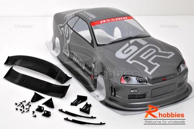 1/10 Nissan GTR Analog Painted RC Car Body With Rear Spoiler (Grey)