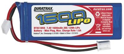 DuraTrax LiPo 7.4V 1600mAh 20C 1/16 1/18 Mini Pack RC18 DTXC1855