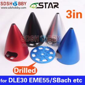 6star 3in/76mm Pointed Aluminum Alloy Spinner with Drilled &CNC Anodized Process for DLE30 EME55 /Sbach Airplane etc