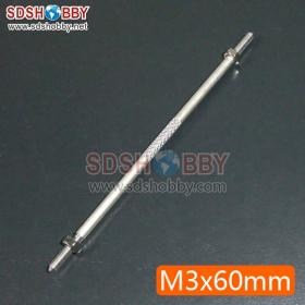 Titanium Alloy Knurled Push Rod M3X60mm with Double Sides Counterclockwise Teeth