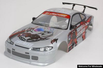 1/10 Nissan Silvia S15 Analog Painted Light Buckets RC Car Body with Rear Spoiler