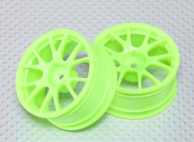 1:10 Scale Wheel Set (2pcs) Flourescent Green Split 6-Spoke RC Car 26mm (3mm Offset)