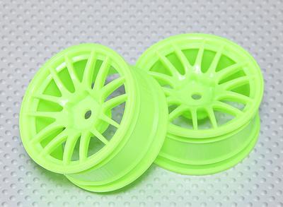 1:10 Scale Wheel Set (2pcs) Flourescent Green Split 7-Spoke RC Car 26mm (3mm Offset)
