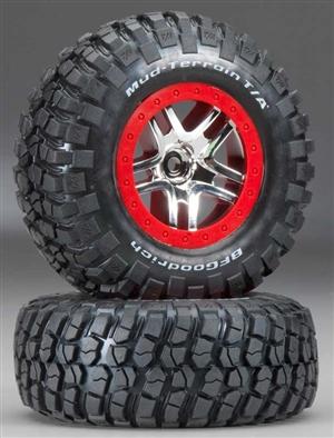Traxxas Tire/Wheel Assembly Glued Chrome Red Slash 4x4 TRA6873R