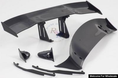 1/10 RC Car Body Adjustable GT Rear Spoiler &amp; Side Mirror Set (Black)